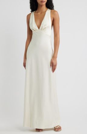 Significant Other Lucile Sleeveless Satin Maxi Dress in Ecru at Nordstrom, Size 12