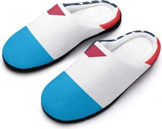 Generic U.S. And Luxembourg Flag Fashion Cotton Slippers for Women Memory Foam House Slippers Non-Slip House Bedroom Shoes