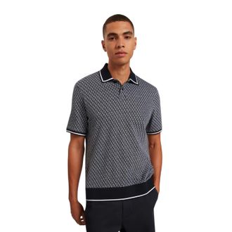 Ted Baker Herenpolo met diamantpatroon en gebreide boorden (Marine)