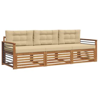 vidaXL Conjunto De Sof&aacute;s De Exterior Con Coj&iacute;n 3 Pcs Natural Y Beige Vidaxl