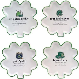 Certified International Set Of 4 St. Patricks Day Shamrock-Shaped Tidbit Plates