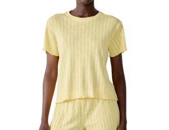 Leset Pointelle Slim Fit Tee In Pale Yellow