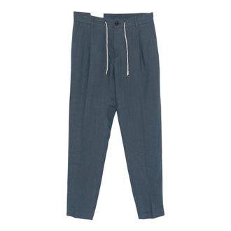 Eleventy Elastische Jogger-broek - Heren - Broeken - Blauw - Maat: W36 Linnen
