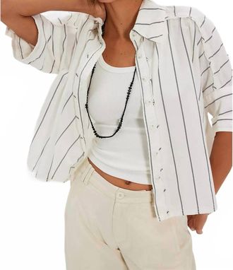 Free People Seaside Cotton Stripe Shirt In Ivory