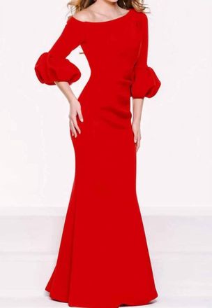 Jovani Off The Shoulder Puff Sleeve Dress In Red