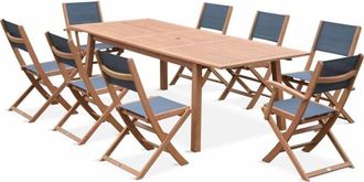 Sweeek 8-seater extendable wooden garden table set with chairs, Almeria 8, Natural, 240x100x75 cm