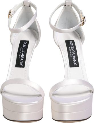 Dolce & Gabbana Womens White Platform Ankle Strap Sandals Shoes Leather
