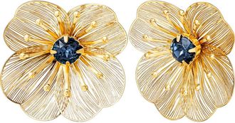Jessica Simpson Gold-Tone Filigree Flower Stud Earrings with Blue Crystal Center at Nordstrom