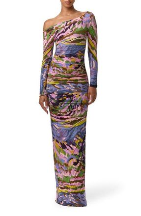 Naked Wardrobe Ruched Off the Shoulder Long Sleeve Maxi Dress in Brush Storm at Nordstrom, Size X-Large