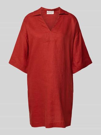 Christian Berg Knielanges Leinenkleid mit V-Ausschnitt in Dunkelrot, Gr&ouml;&szlig;e 38