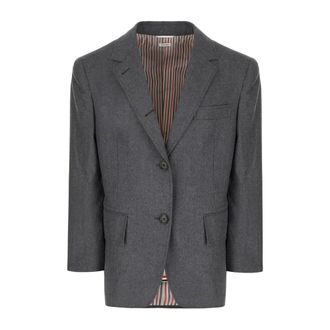 Thom Browne Blazers, female, Gray, Size: 2XS Solid Wool Flannel Oversized Sportcoat