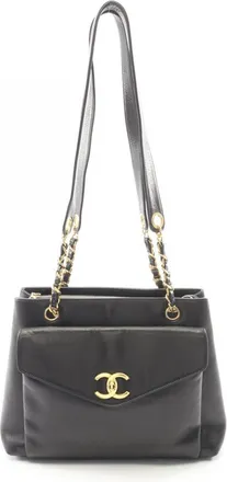 Chanel Black Leather Handbag Tote Bag (Pre-Owned)