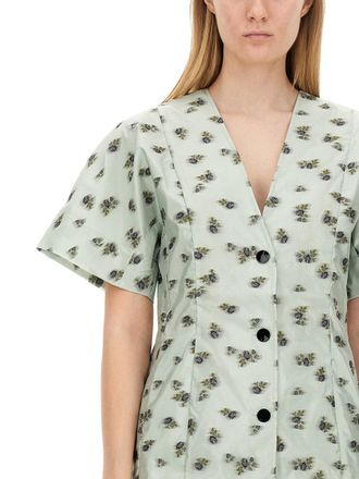 Ganni Recycled Polyester Mini Dress - Green