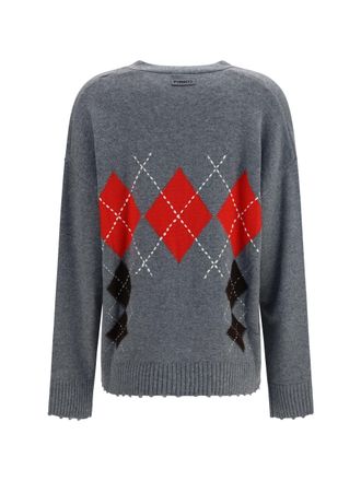 Pinko Womens Bristol Wool And Cashmere Diamond Cardigan Grigio-Marrone Grigio/marrone Sweater