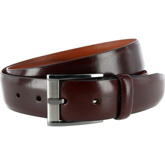 Trafalgar Store Mens Matteo 35mm Feather Edge Leather Dress Belt with Italian Buckle in Brown at Nordstrom, Size 34