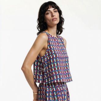 La Redoute Collections Bedrukte mouwloze top met bandjes aan de zijkanten