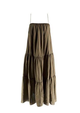 Matteau Army Green Tiered Cotton And Silk Midi Dress Size XXS