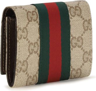 Gucci Womens Web Bi-Fold Card Holder Vin.san.br-Dk.br-Vrv Cotton; Linen; Polyurethane Wallet Vin.san.br/dk.br/vrv