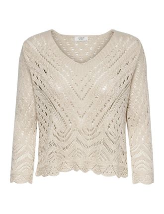 Jacqueline de Yong JdY Womens New Sun KNT Noos 3/4 Cropped Pullover Knitted Jumper, Tapioca, L UK