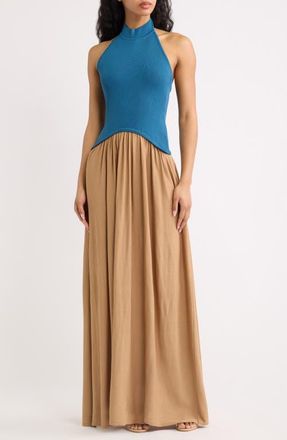 Solid & Striped The Halter Soglio Maxi Dress in Deep Canal/camel at Nordstrom, Size X-Small