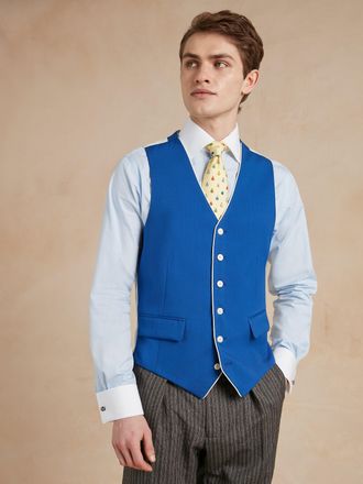 Oliver Brown Single Breasted Wool Waistcoat With Piping - Royal Blue
