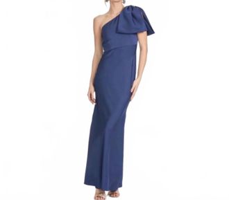 Sachin & Babi Womens Aubrey One-Shoulder Satin Gown In Washed Indigo