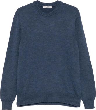 La Fileria Blauwe Wol Crew Neck Sweater - Heren - Ronde hals truien - Blauw - XL - Wol - Truien & Vesten
