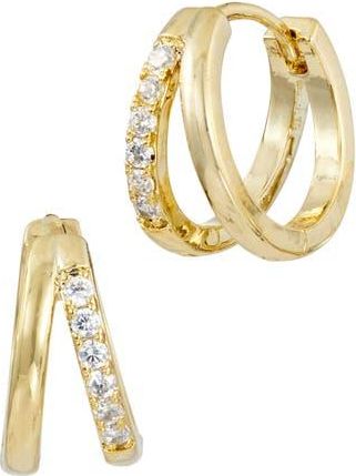 Savvy Cie Jewels 14K Gold Plated Cubic Zirconia Double Huggie Hoop Earrings in Yellow at Nordstrom Rack