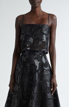 Johanna Ortiz Seduccion Lunar Embroidered Eyelet Faux Leather Crop Camisole in Black at Nordstrom, Size 6