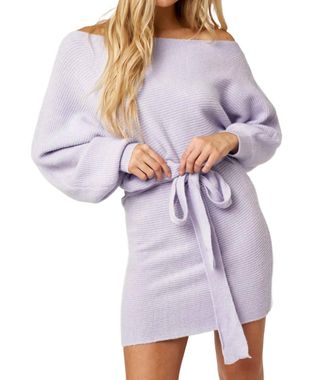 Blue Blush Long Sleeve Knit Sweater Dress In Lavender