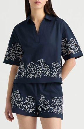 NVLT Embroidered Cotton Poplin Top in Navy/White at Nordstrom Rack, Size X-Small