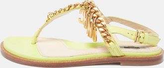 Moschino Green Leather Chain Embellished Slingback Sandals