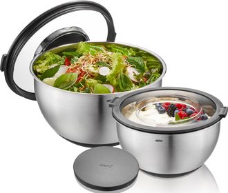 GEFU Schüssel »Rührschüssel MUOVO« 2 Stk. aus Edelstahl 2 Schüsseln mit luftdichtem Aufbewahrungs- u. Spritzschutzdeckel