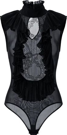 Elisabetta Franchi Bodysuit van georgette en kant - Dames - Tops - Zwart - Maat: S Zijde