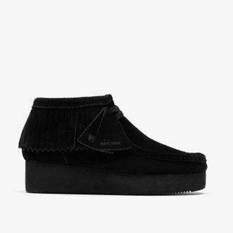 Clarks Wallabee Wedge Fringe Black Suede