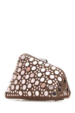 The Attico Womens Embellished Leather Midnight Clutch Mud