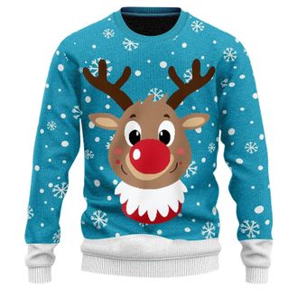 Generic Mens Ugly Christmas Jumper, Funny Reindeer Print, Crew Neck Christmas Jumper, Christmas Long Sleeve Shirt, Ugly Christmas Sweater, Xmas Warm Knitted J