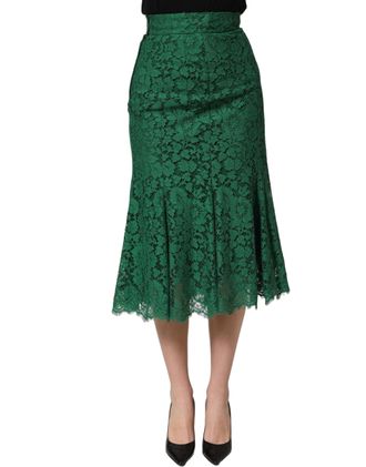 Dolce & Gabbana Womens Green Lace High Waist Mermaid Midi Skirt Cotton Nylon Viscose