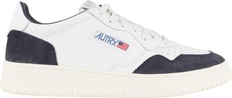 Autry White Medalist Low Blue Suede-Trim Leather Sneakers