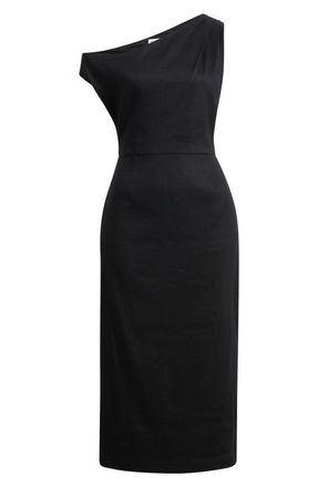 Nordstrom Floral Off the Shoulder Linen Blend Midi Dress in Black at Nordstrom, Size Xx-Large