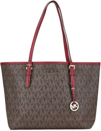 Michael Kors Brown Red Color Pvc Leather Tote Bag (Pre-Owned)