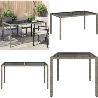 vidaXL Tavolo Giardino 150x90x75cm Vetro Temperato e Polyrattan Grigio - Tavolo da esterno - Tavolo in vetro temperato