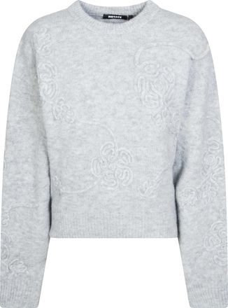 Rotate Grey 3D Flower Knit Cropped Sweater