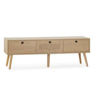 HOMN Mueble tv bella 3 puertas color roble con rat&aacute;n natural