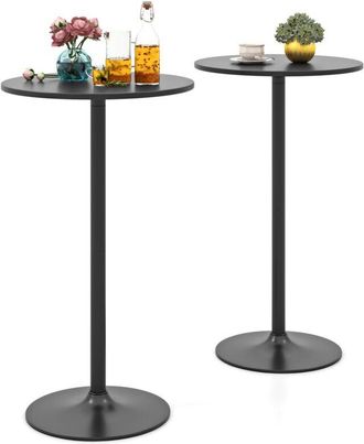 Costway 2 Pcs Round Bar Table Bistro Pub Table with Adjustable Height-Black