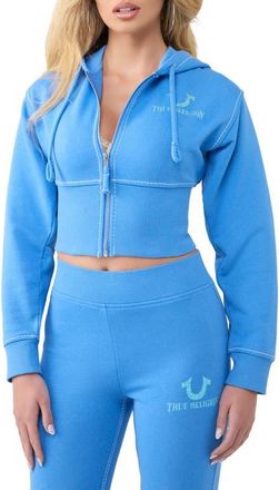 True Religion Big T Wide Waistband Full Zip Hoodie in Super Sonic at Nordstrom, Size Xx-Large