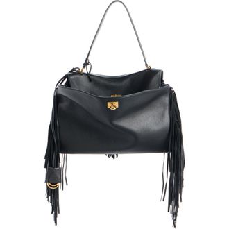 Balenciaga Medium Rodeo Fringe Leather Handbag in 1000 Black at Nordstrom