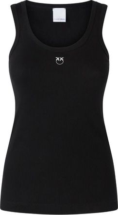 Pinko Ribgebreide Tanktop Love Birds - Dames - Tops zonder mouwen - Zwart - L - Katoen - Tops