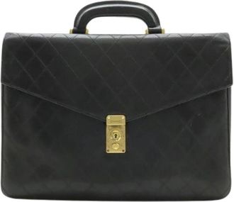 Chanel Pre-owned Leren Tweekleurige Zakentas Aktetas - Dames - Vintage Handtas - Zwart - ONE Size - Leer - Vintage