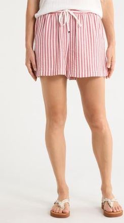 Max Studio Stripe Drawstring Waist Shorts in Red/White Stripe at Nordstrom Rack, Size X-Small